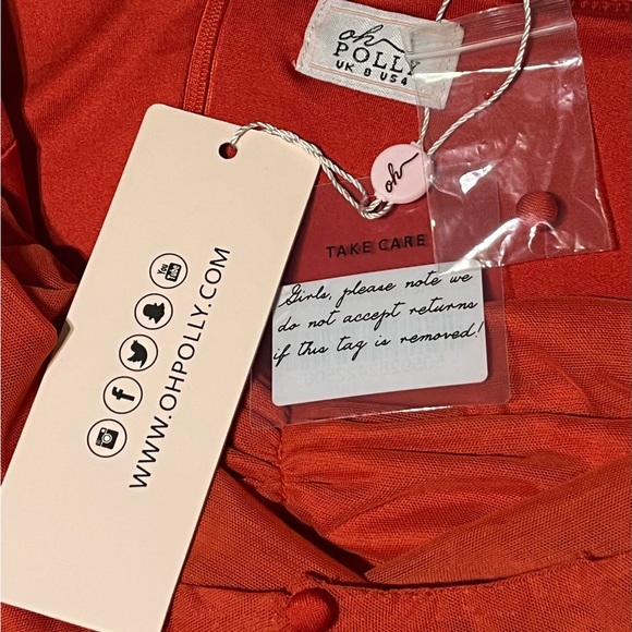 Oh Polly Ruched Fiery Red Cut-Out Long Sleeve Dress - Picture 7 of 8